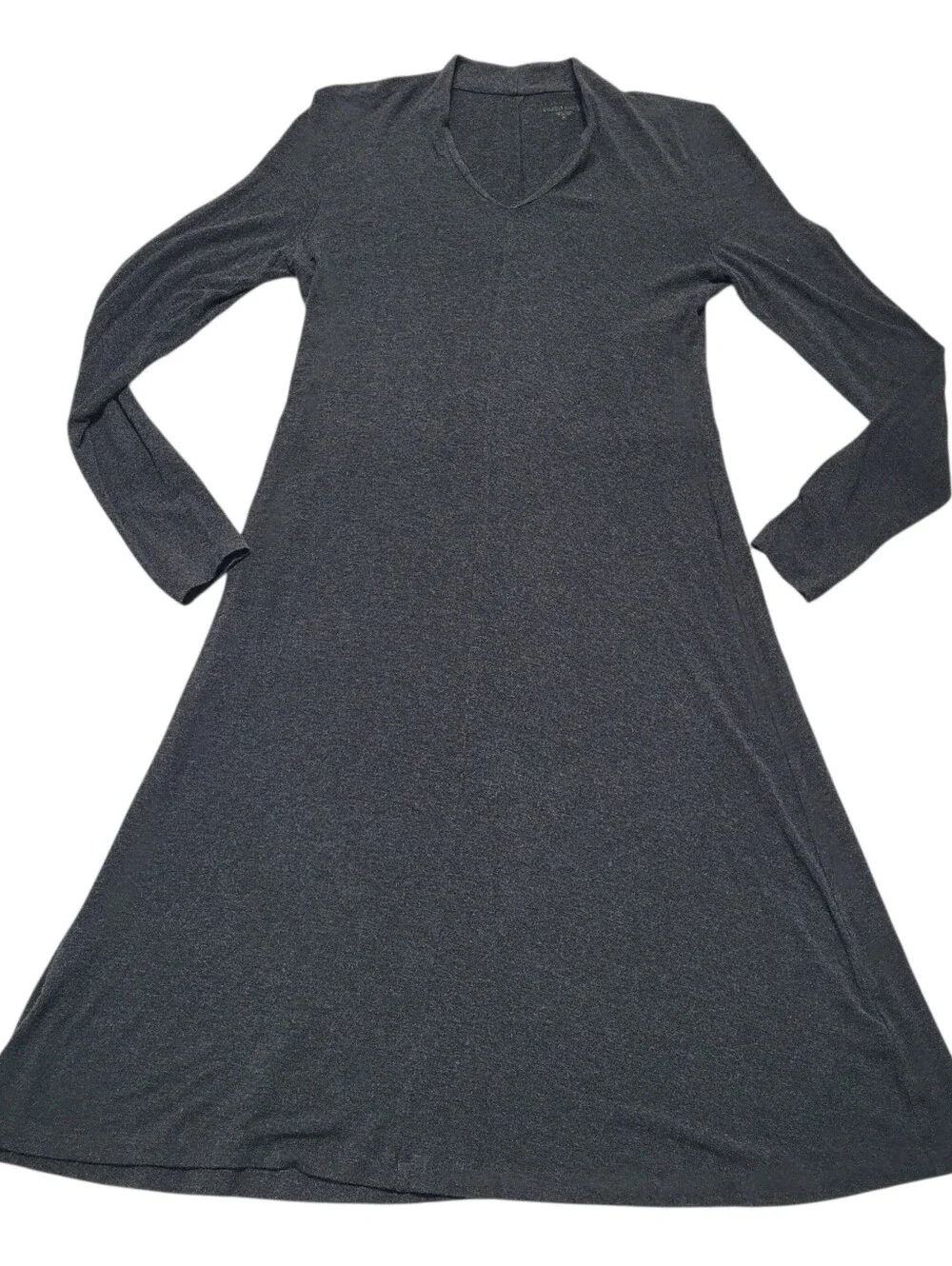 Eileen Fisher Jersey Knit Dress Viscose Soft Maxi Long Sleeves V Neck Gray Small